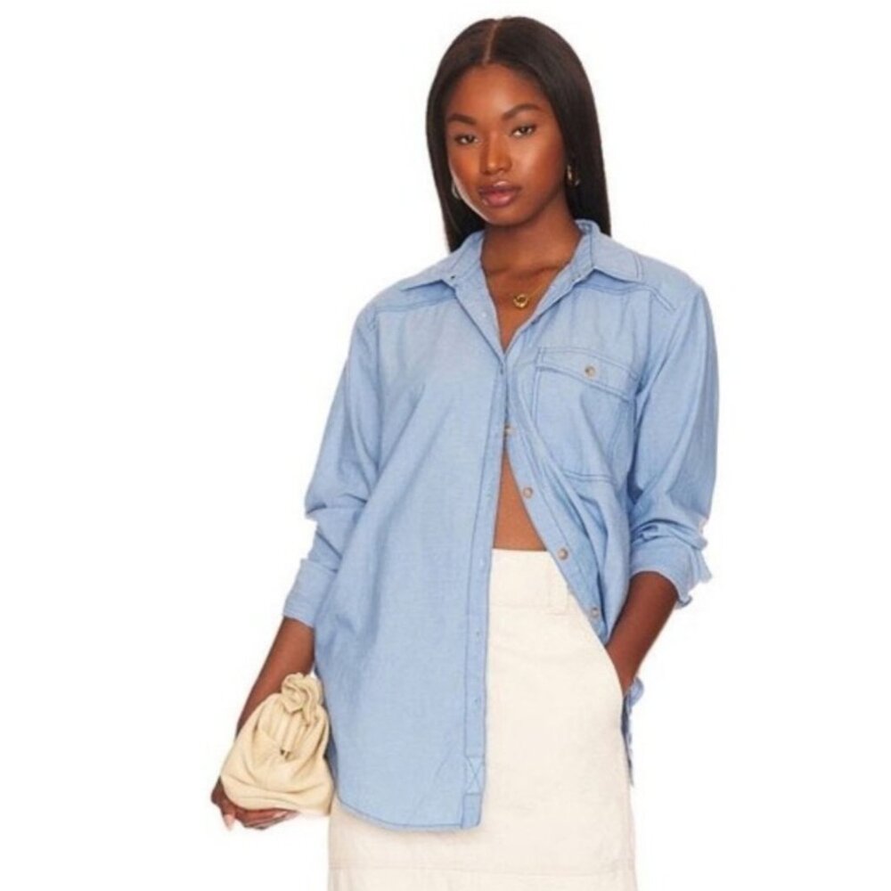 FREE PEOPLE WE THE FREE MANCHESTER DENIM BUTTON FRONT SHIRT MEDIUM